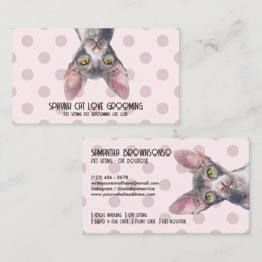 Canadian Sphynx Cat Pink Dots Visitenkarte (Vorne/Hinten)