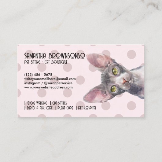 Canadian Sphynx Cat Pink Dots Visitenkarte (Rückseite)