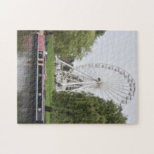 Canal Boat and Ferris Wheel, River Avon England Ve Puzzle (Horizontal)