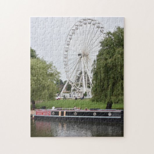 Canal Boat and Ferris Wheel, River Avon England Ve Puzzle (Vertikal)