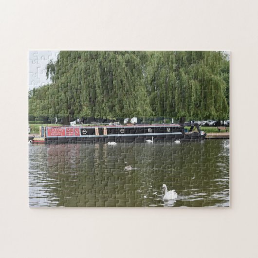 Canal Boat and Swans on River Avon England Puzzle (Horizontal)