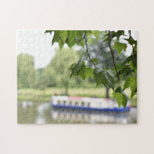 Canal Boat and Trees on River Avon England Puzzle