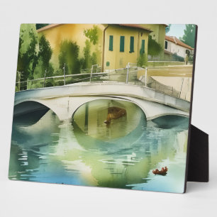 Canal Bridge Landschaftlich Watercolor Tabletop Fotoplatte