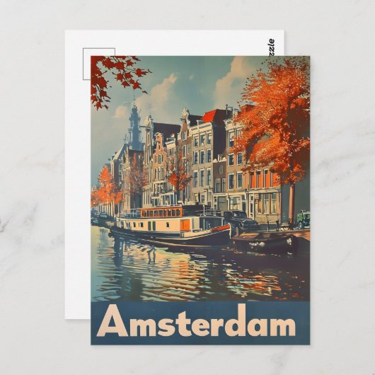 Canal Charm: Amsterdam Vintag Postcard Postkarte (Vorne/Hinten)