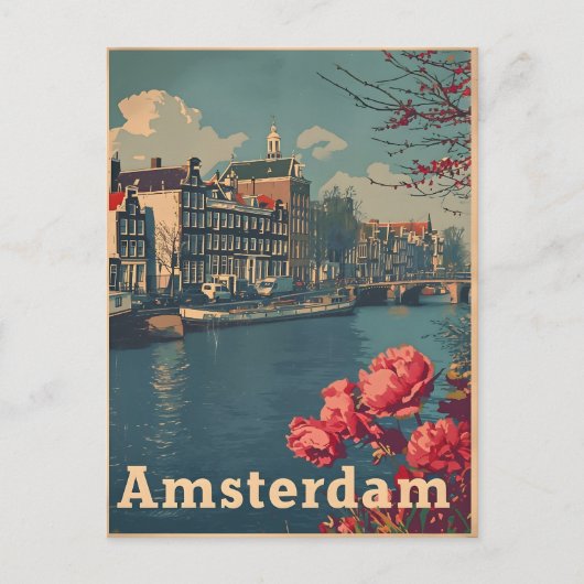 Canal Charm: Vintage Amsterdamer Postkarte (Vorderseite)