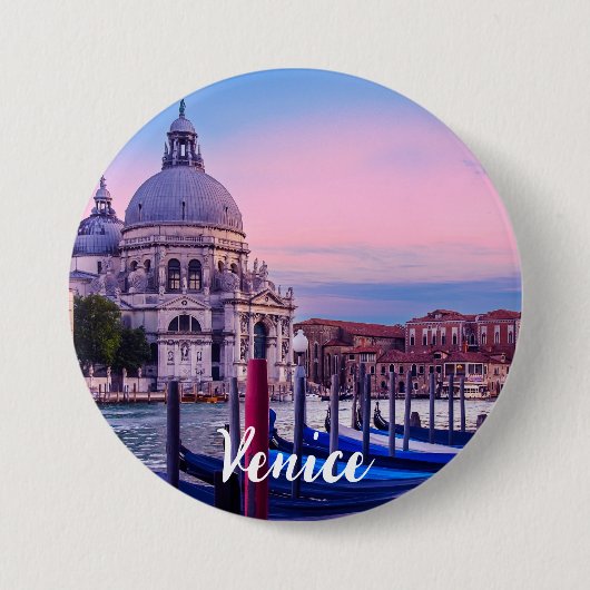 Canal Grande mit Gondeln und Kirche in Venedig Button (Vorderseite)