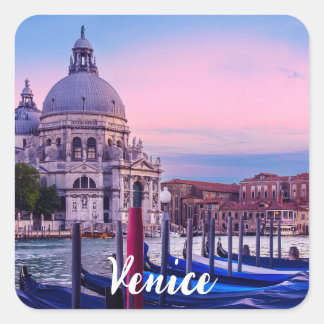 Canal Grande mit Gondeln und Kirche in Venedig Quadratischer Aufkleber