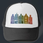 Canal House Rainbow Amsterdam Holland Dutch Travel Truckerkappe<br><div class="desc">Zeigen Sie Ihre Liebe für Holland mit diesem skurrilen Amsterdamer Häuser Musterkunsttee. Macht ein tolles Geburtstagsgeschenk! Sie können ihn anpassen und den Text auch hinzufügen oder ändern. Karo in meinem Shop für viel mehr Farben und Muster! Und mehr passende Artikel wie Tasche,  T-Shirts,  Aufkleber und Tasse.</div>
