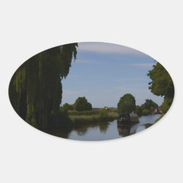 Canal scene ovaler aufkleber