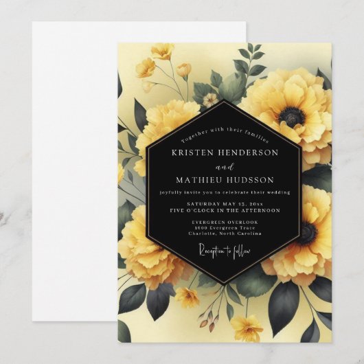 Canary Gloaming Flora Wedding Einladung (Vorne/Hinten)