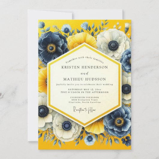 Canary Indigo Artistic Wedding Einladung (Vorderseite)