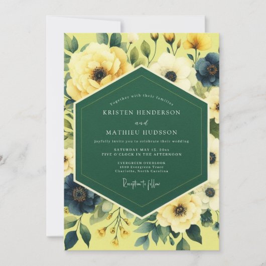 Canary Indigo Painterly Wedding Einladung (Vorderseite)