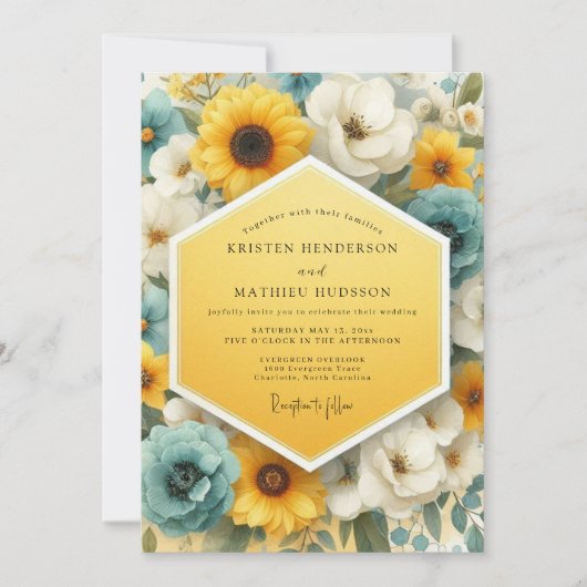 Canary Slate Luminous Bloom Wedding Einladung (Vorderseite)