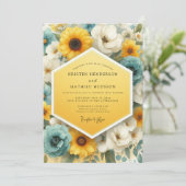 Canary Slate Luminous Bloom Wedding Einladung (Stehend Vorderseite)