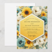 Canary Slate Luminous Bloom Wedding Einladung (Vorne/Hinten)