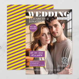 Canary Yellow & Plum Magazin Hochzeitsfoto Einladung