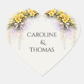 Canary Yellow Romantic Freesia  Floral Wedding Herz-Aufkleber (Vorderseite)