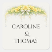 Canary Yellow Romantic Freesia  Floral Wedding Quadratischer Aufkleber (Vorderseite)