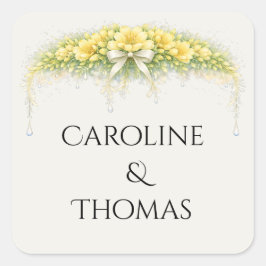 Canary Yellow Romantic Freesia  Floral Wedding Quadratischer Aufkleber