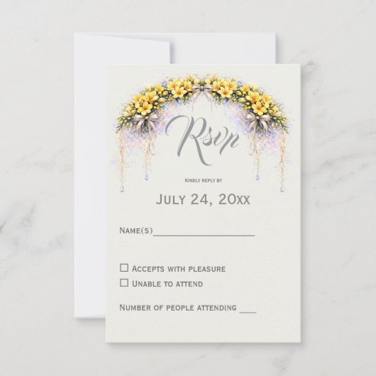 Canary Yellow Romantic Freesia  Floral Wedding RSVP Karte (Vorderseite)