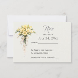 Canary Yellow Romantic Freesia  Floral Wedding RSVP Karte