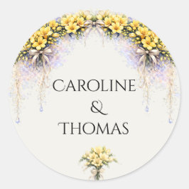 Canary Yellow Romantic Freesia  Floral Wedding Runder Aufkleber