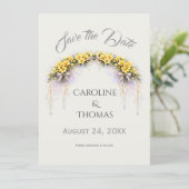 Canary Yellow Romantic Freesia  Floral Wedding Save The Date (Stehend Vorderseite)