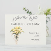 Canary Yellow Romantic Freesia  Floral Wedding Save The Date (Stehend Vorderseite)