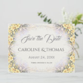 Canary Yellow Romantic Freesia  Floral Wedding Save The Date (Stehend Vorderseite)