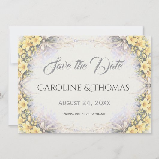 Canary Yellow Romantic Freesia  Floral Wedding Save The Date (Vorderseite)