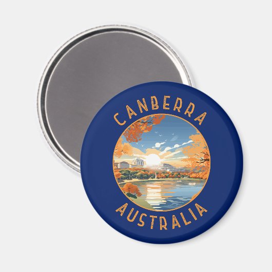 Canberra Australia Retro Distressed Circle Magnet (Vorderseite/Rückseite)