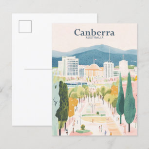 Canberra Australien Gouache-Illustration Reise Postkarte