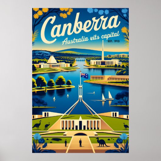 Canberra Australien Retro-Reiseposter-Kunst Poster (Vorne)