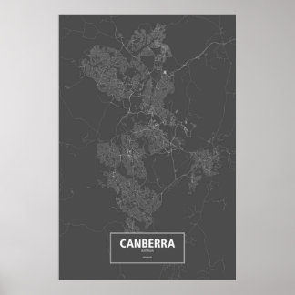 Canberra, Australien (weiß auf schwarz) Poster