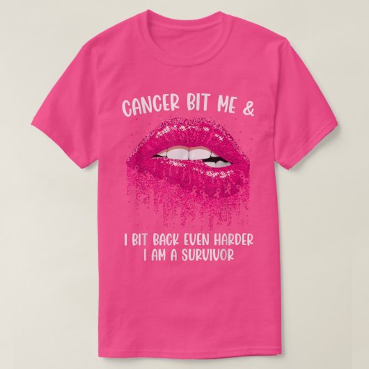 Cancer Bit Me Ich bin ein Überlebender Bitten Lipp T-Shirt (Design vorne)