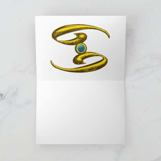 CANCER Blue Opal & Gold Zodiac Birthday Karte (Innenseite)