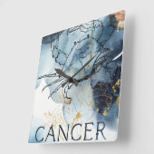Cancer crab zodiac blue black gold text planets  quadratische wanduhr (Winkel)
