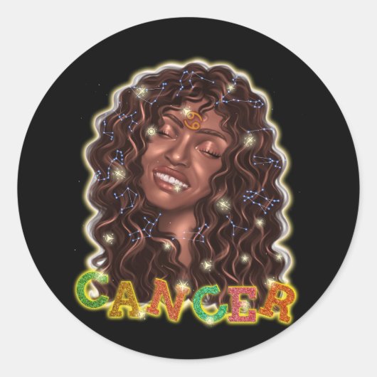 Cancer Girl Zodiac Signs Schwarze Frau Juni Juli B Runder Aufkleber (Vorderseite)