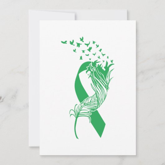 Cancer Green Ribbon Feather Birds Save The Date (Vorderseite)