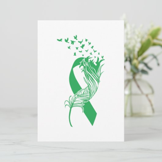 Cancer Green Ribbon Feather Birds Save The Date (Stehend Vorderseite)