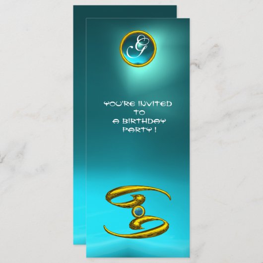 CANCER OPALE MONOGRAM Aquamarine hell blau Einladung (Vorne/Hinten)