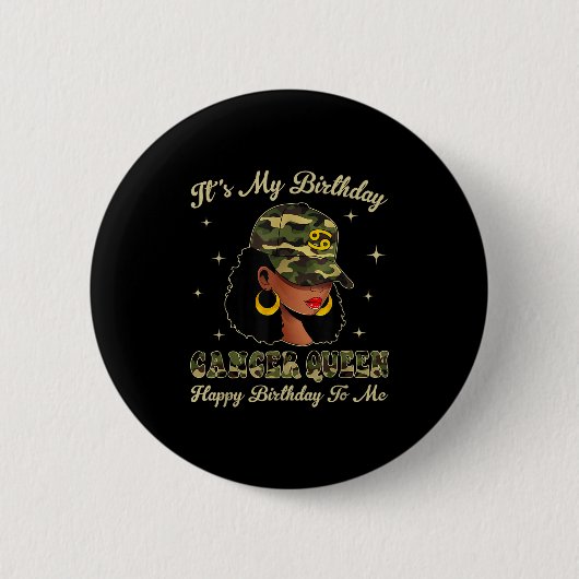 Cancer Queen Loc'd Black Woman Camouflage Cap Zodi Button (Vorderseite)
