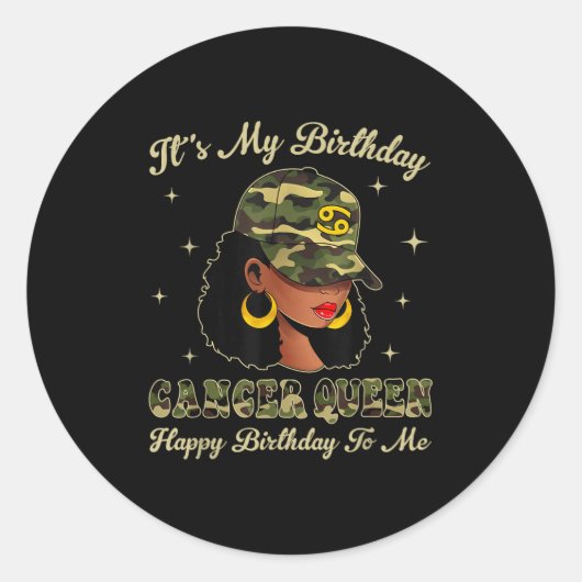 Cancer Queen Loc'd Black Woman Camouflage Cap Zodi Runder Aufkleber (Vorderseite)