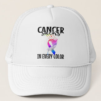 Cancer Sucks In Every Color Feather Awareness Truckerkappe