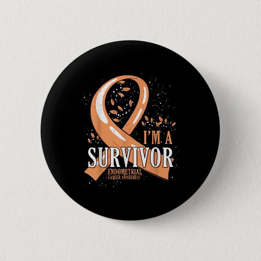 Cancer Survivor Peach Ribbon Endometrial Cancer Aw Button (Vorderseite)