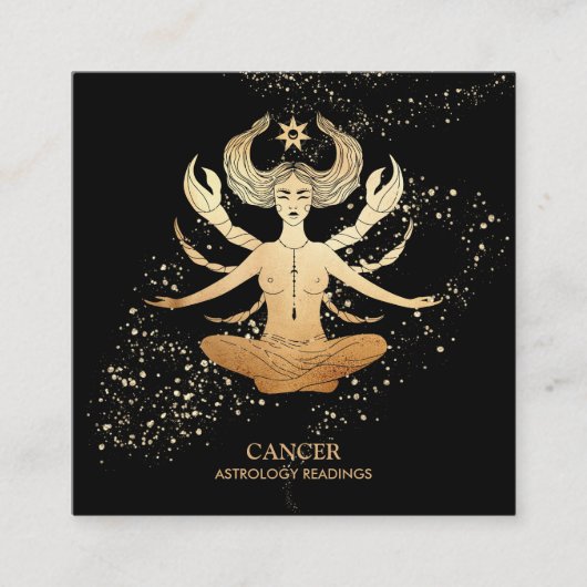 *~* CANCER Zodiac Astrologie Lesen Gold und Schwar Quadratische Visitenkarte (Vorderseite)