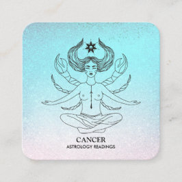*~* CANCER - Zodiac Astrologie Reading Aqua Glitze Quadratische Visitenkarte