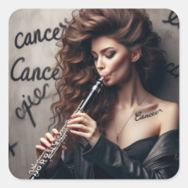 Cancer Zodiac Musician Klarinette Quadratischer Aufkleber