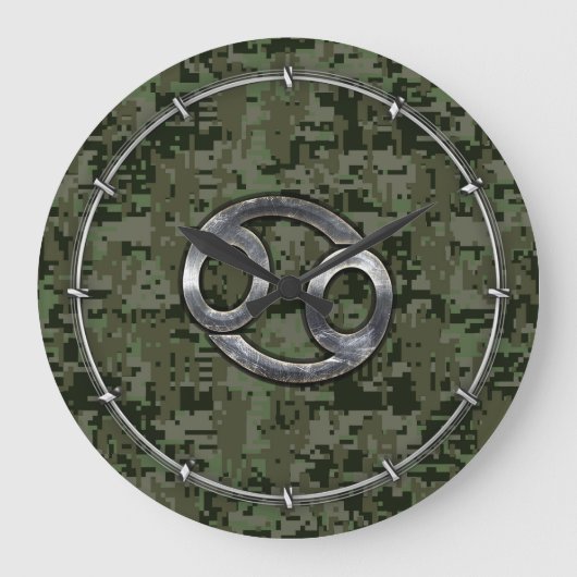 Cancer Zodiac Sign on Green Digital Camouflage Große Wanduhr (Vorderseite)