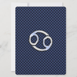 Cancer Zodiac Symbol Navy Blue Carbon Fibre Print